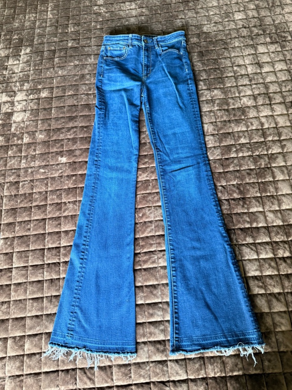 American Eagle Outfitters Blue Flare Jeans with Frayed Hem